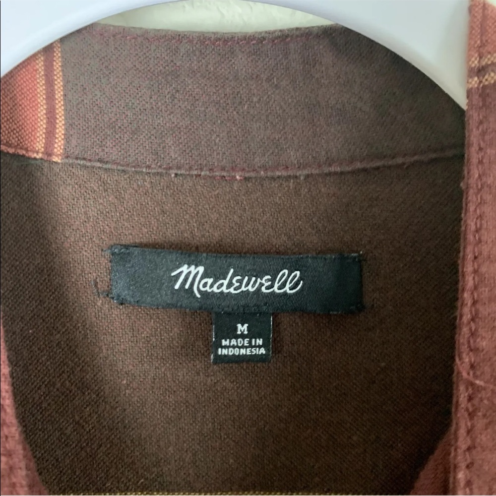 Madewell Burgundy Brown and Green Plaid Button-Down Tie-Neck Shirt - Picture 6 of 7